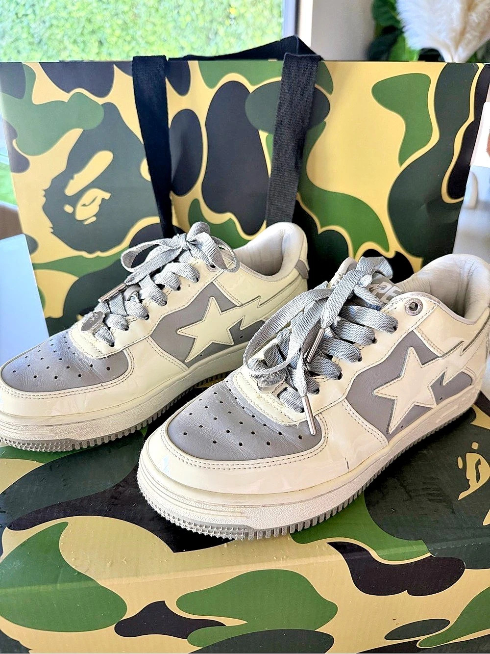 A Bathing Ape Bape Sta Patent Leather White Gray Patent Leather Sneakers White &
